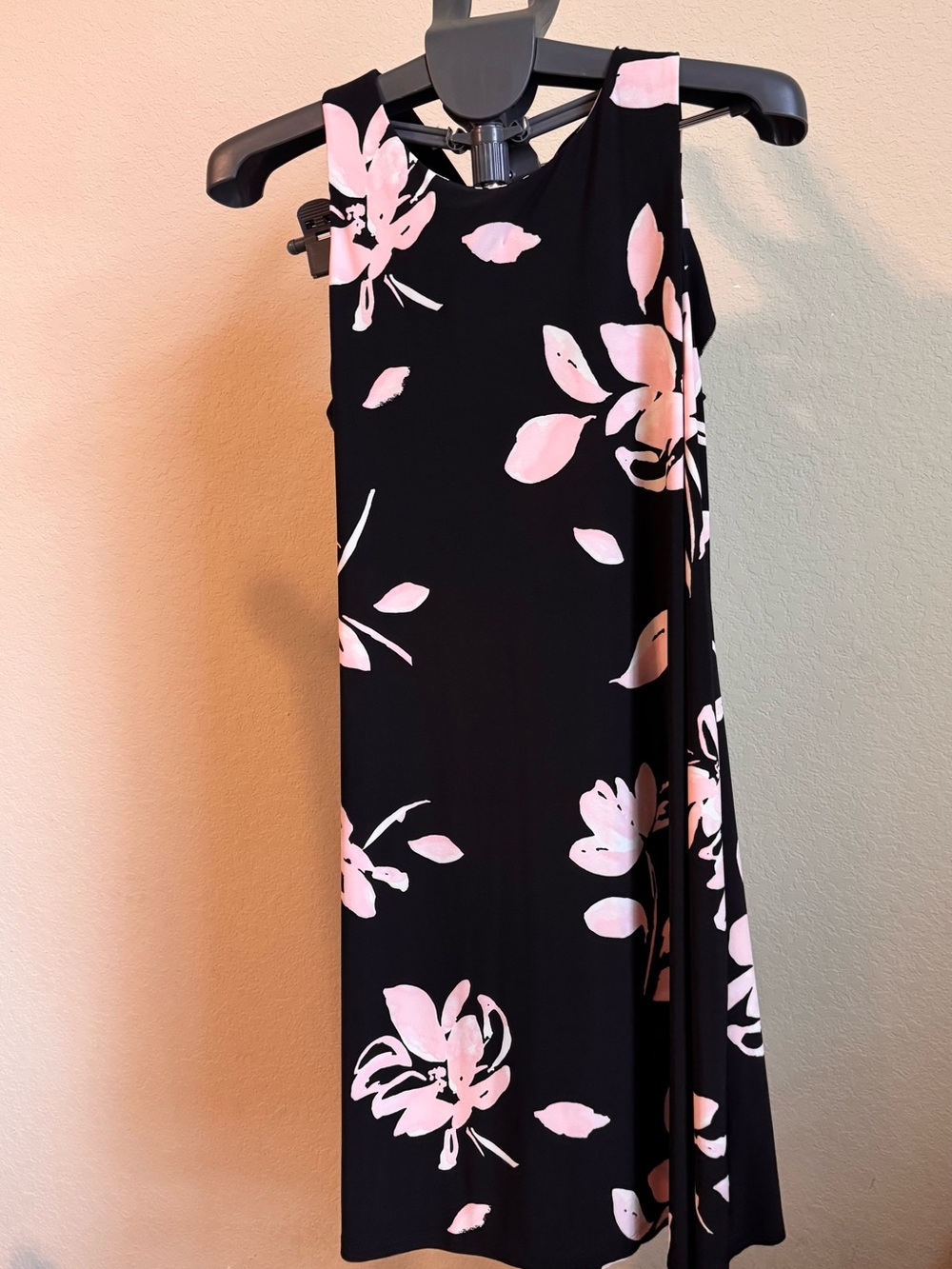 Ralph Lauren Black Midi Dress with Light Pink Floral Print